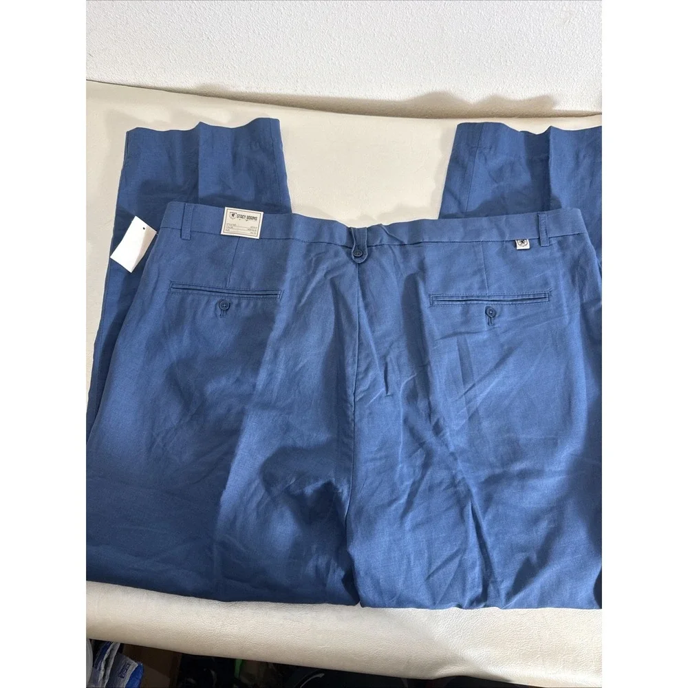 Stacy Adams Mens New Blue Pleated Dress Pants Slacks 44x30 Linen NWT